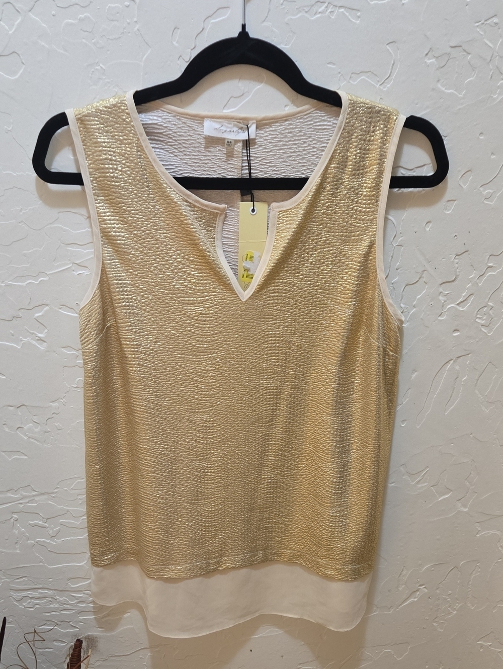 Sugarlips Metallic Gold V-Neck Layered Camisole with Cream Hem
